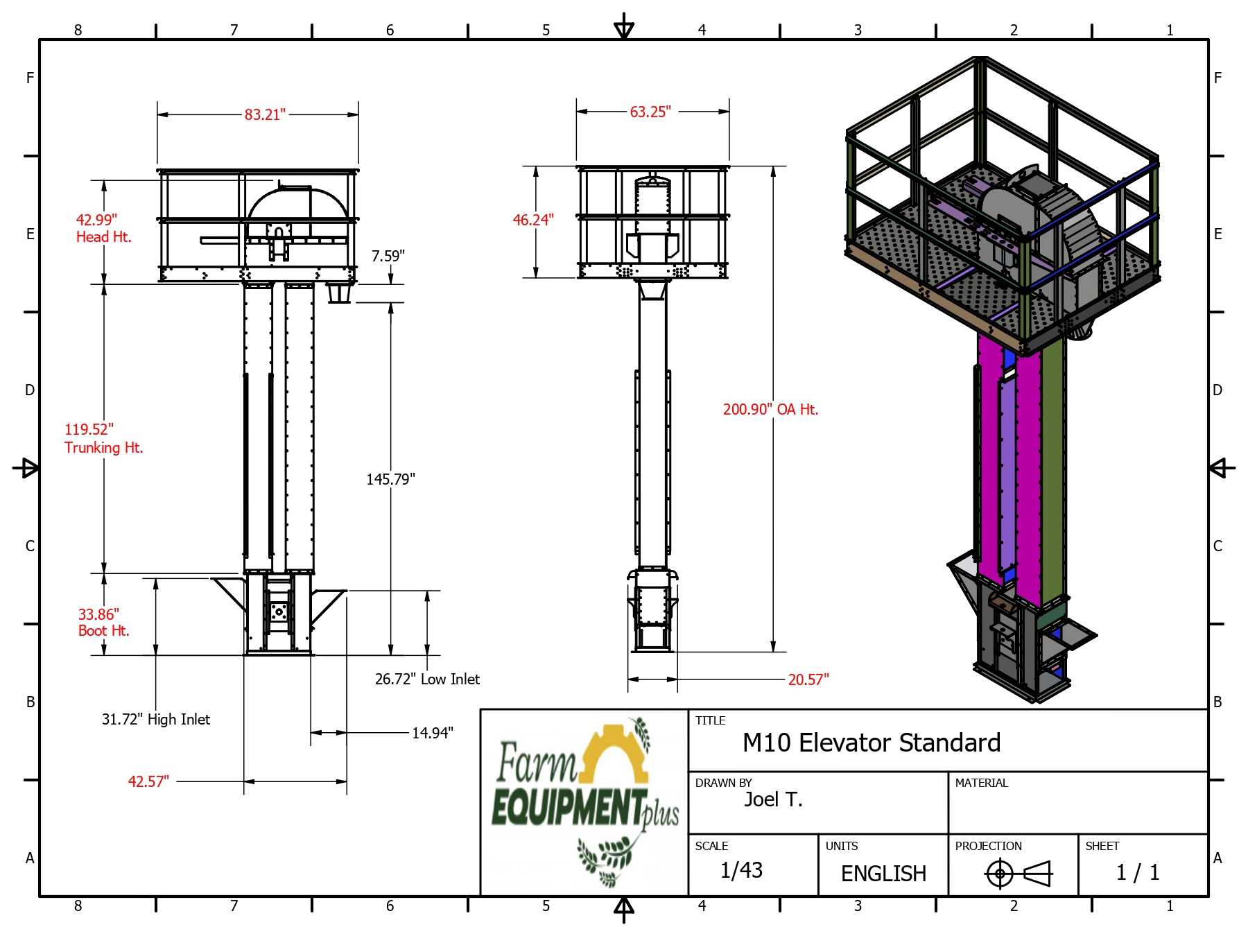 M10 bucket elevator technical blueprint drawing